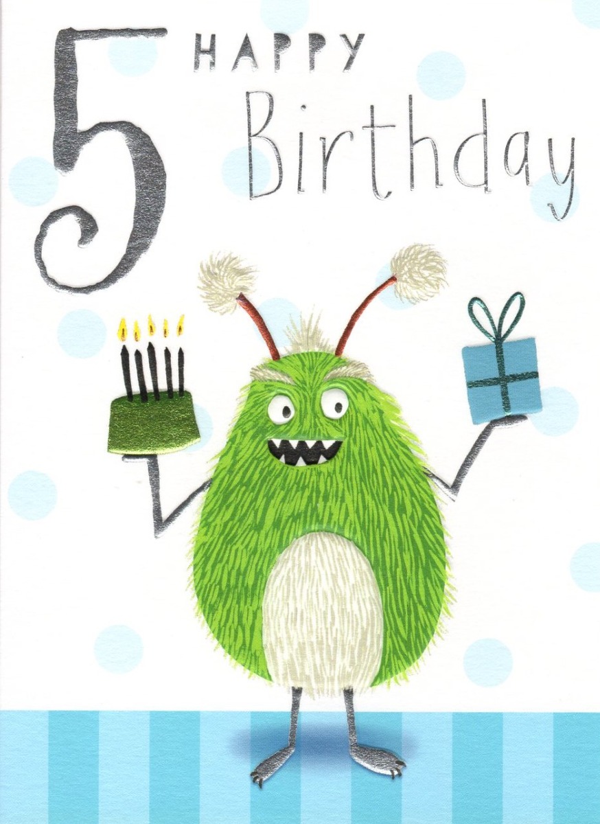 AGE 5 Card - Green Monster - Card and Caboodle